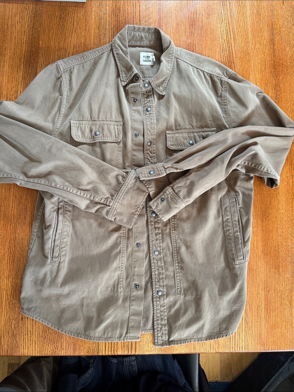 Flint and Tinder Large Men's Button-Front Casual Shirt Jacket - Taupe